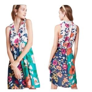 ANTHROPOLOGIE Dinah Collared Tunic Mini Dress Floral Pockets Boho 6